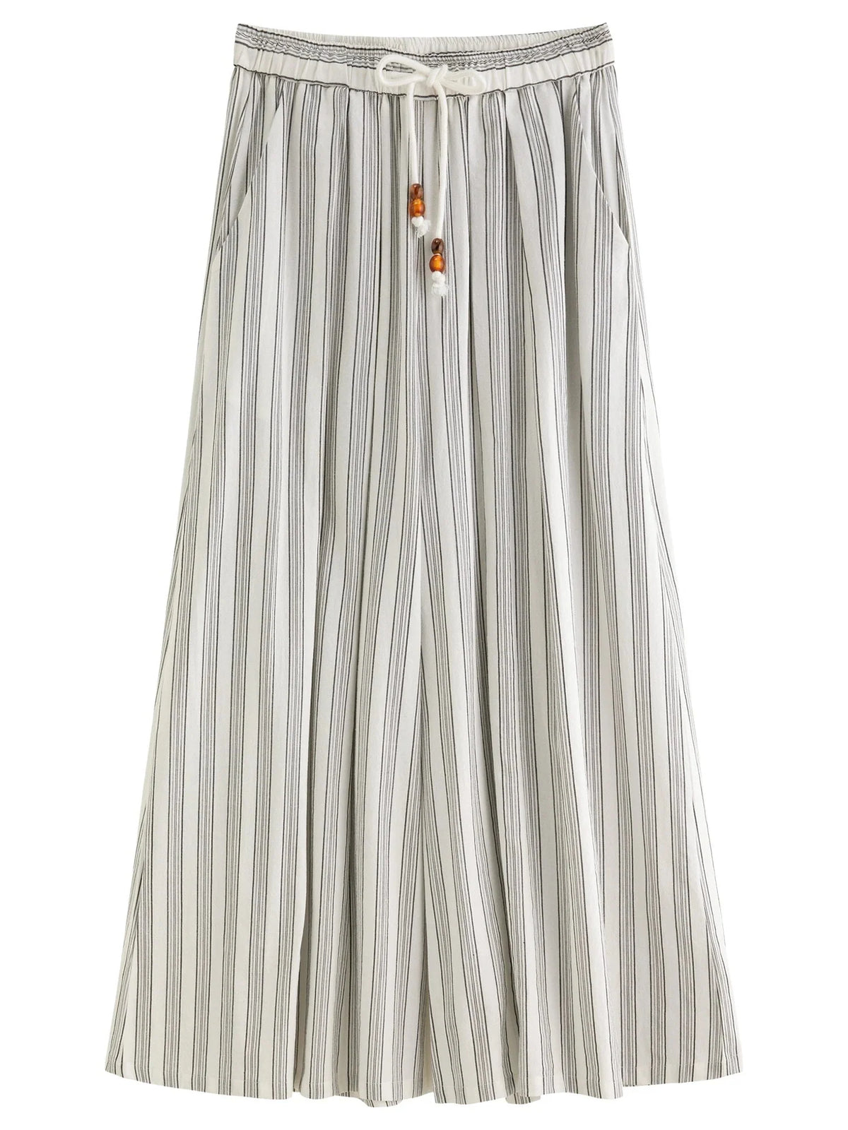 Cotton-Linen Wide Leg Pants Striped Resort Wear