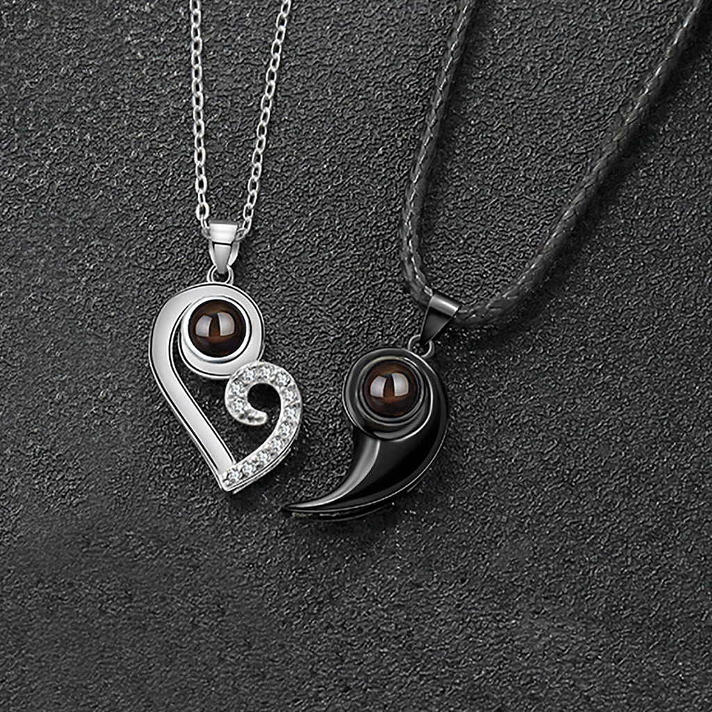 Customizable photoSet of Fashion Magnetic Heart Couple Necklace For Women Men