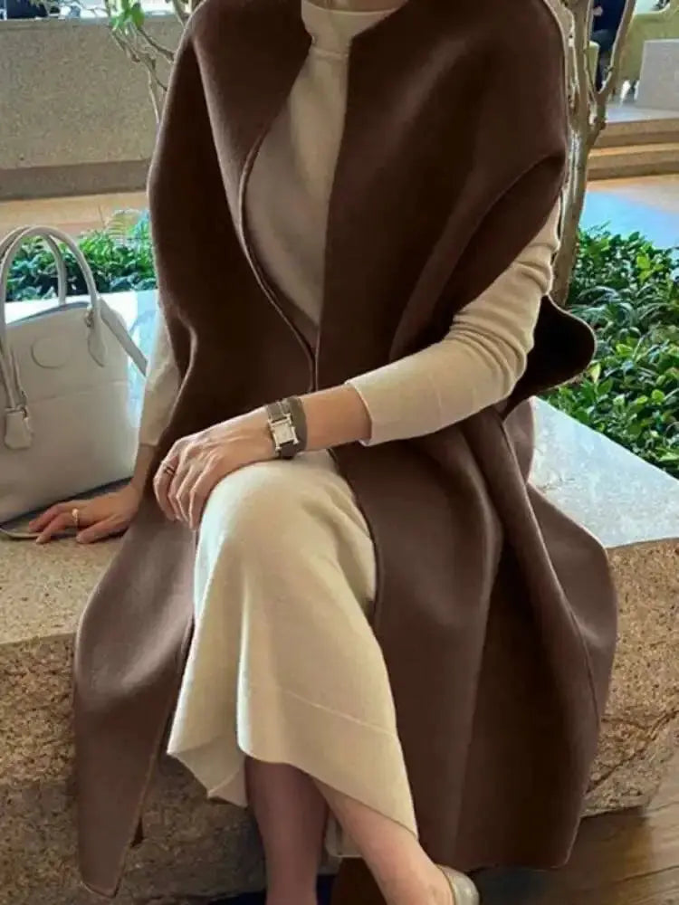 Elegant Vintage Wool Blend Batwing Coat for Women