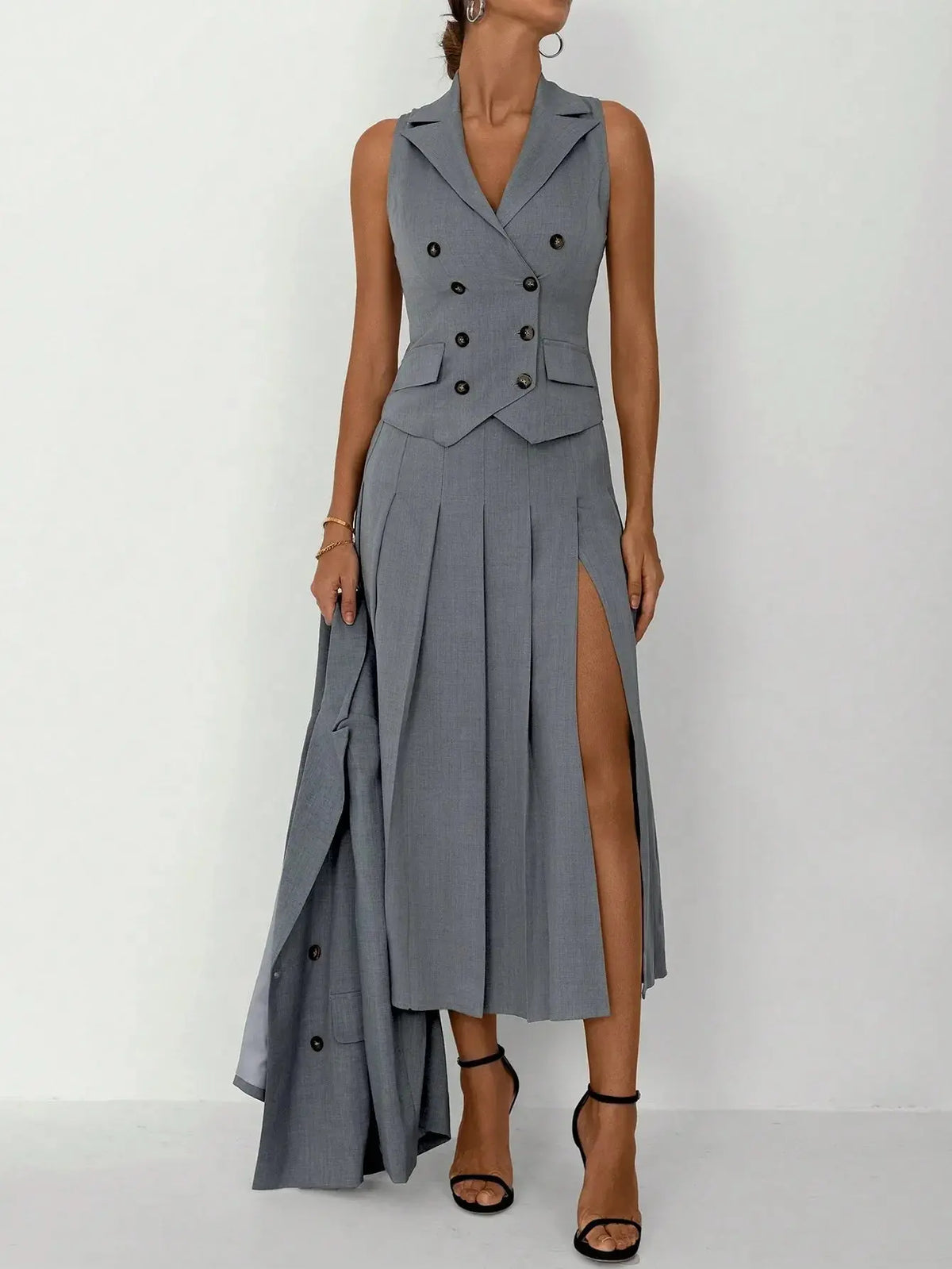 3-Piece Women's Business Suit: Vest, Pleated Skirt & Jacket