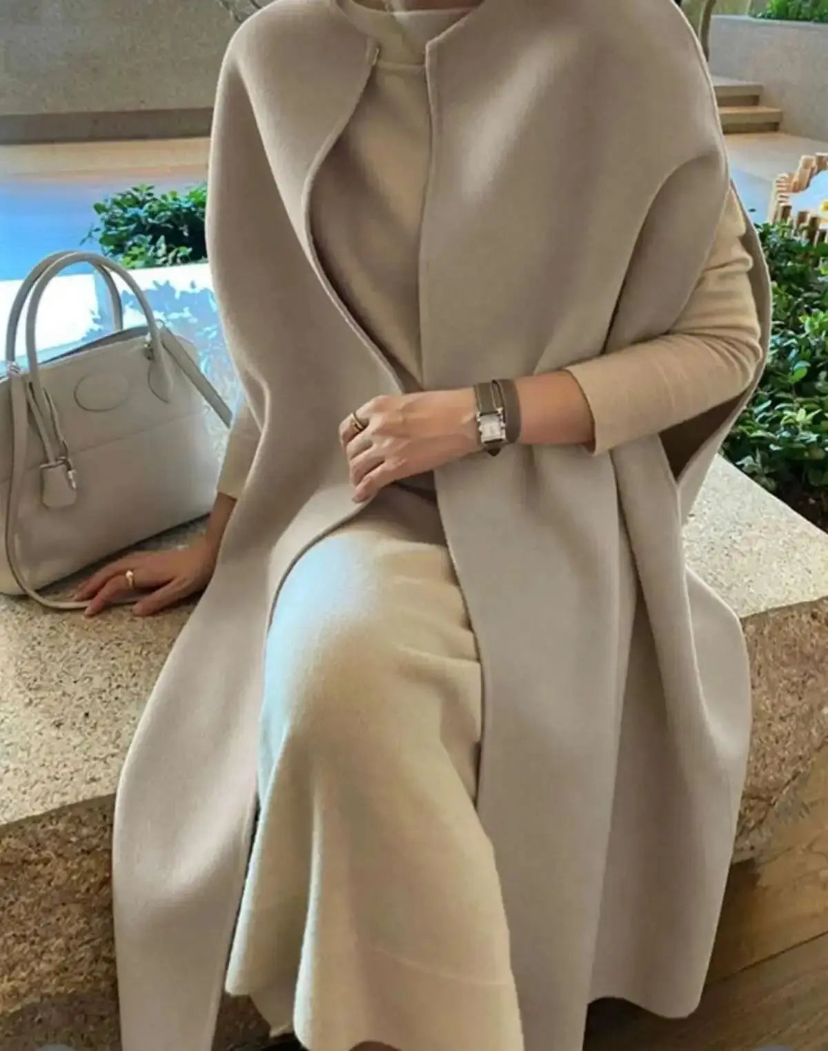 Elegant Vintage Wool Blend Batwing Coat for Women