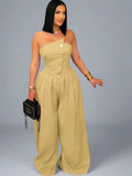 Button Detail Wide Leg Jumpsuit