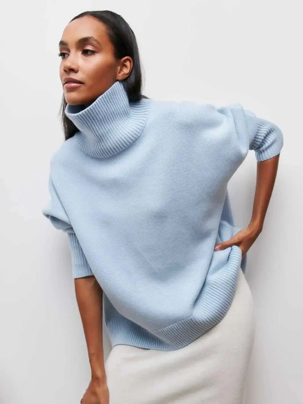 Elegant Oversized Black Turtleneck Sweater for Women