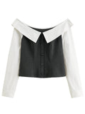Spring Fashion Off Shoulder Crop Top & Mix Match Patchwork Jeans