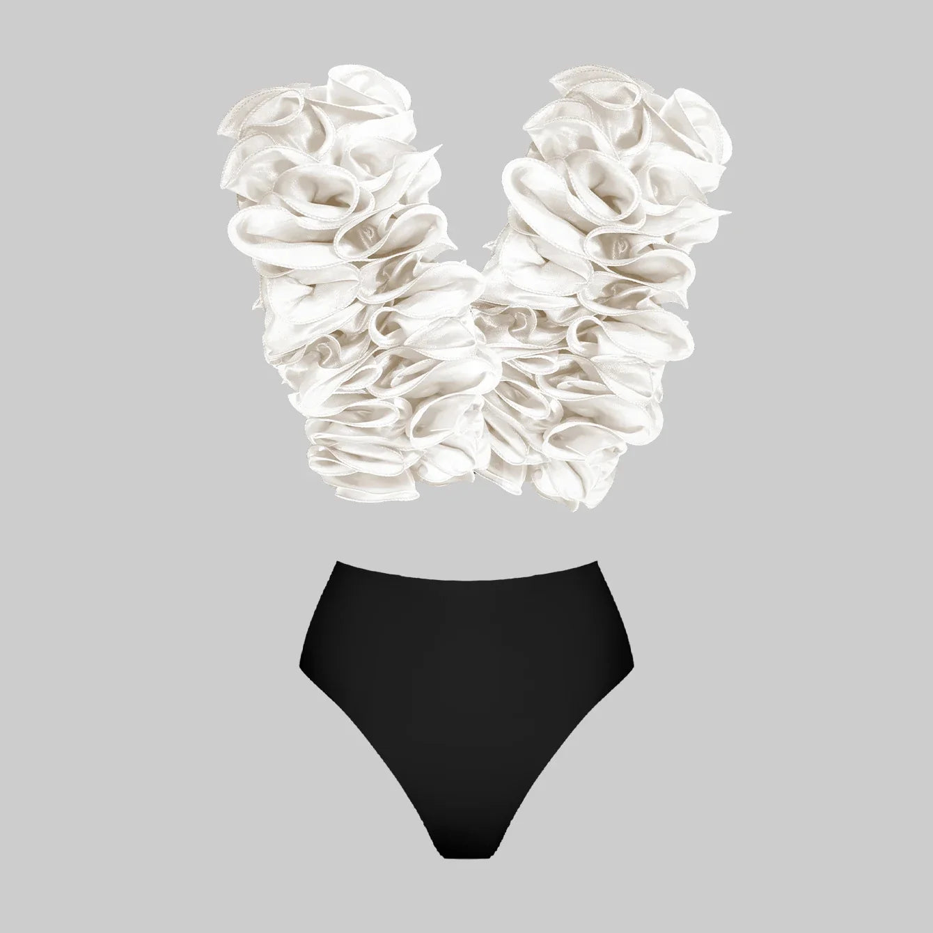 2025 Solid Red Flower Bikini Swimsuit Luxury Women Swimwear Sexy Swim Suit Deep V Monokini Off Shoulder Bodysuit Bathingsuit