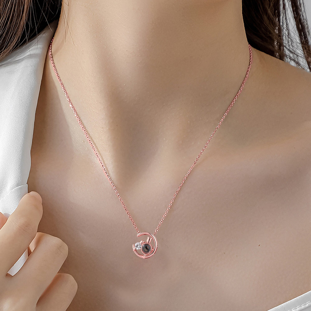 Moon Cat with customizable photos Projection Necklace  Pendant Jewelry