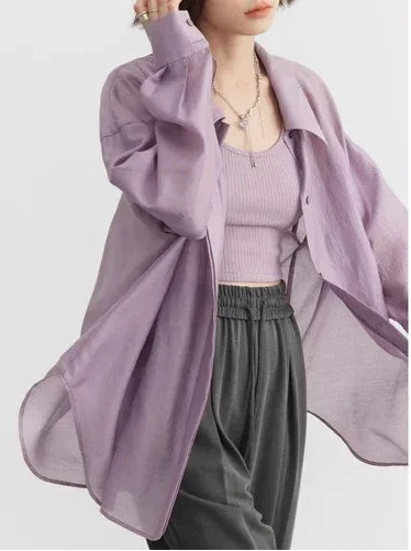 Thin Long Sleeve Shirt Loose Casual Summer Blouse