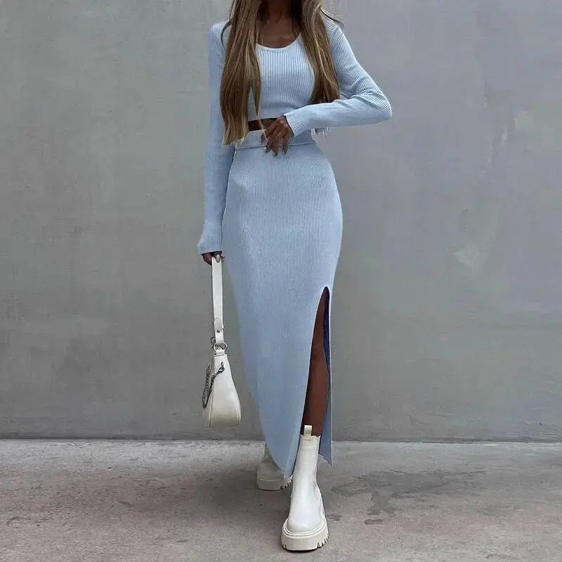 Solid Knit 2-Piece Skirt Outfit
