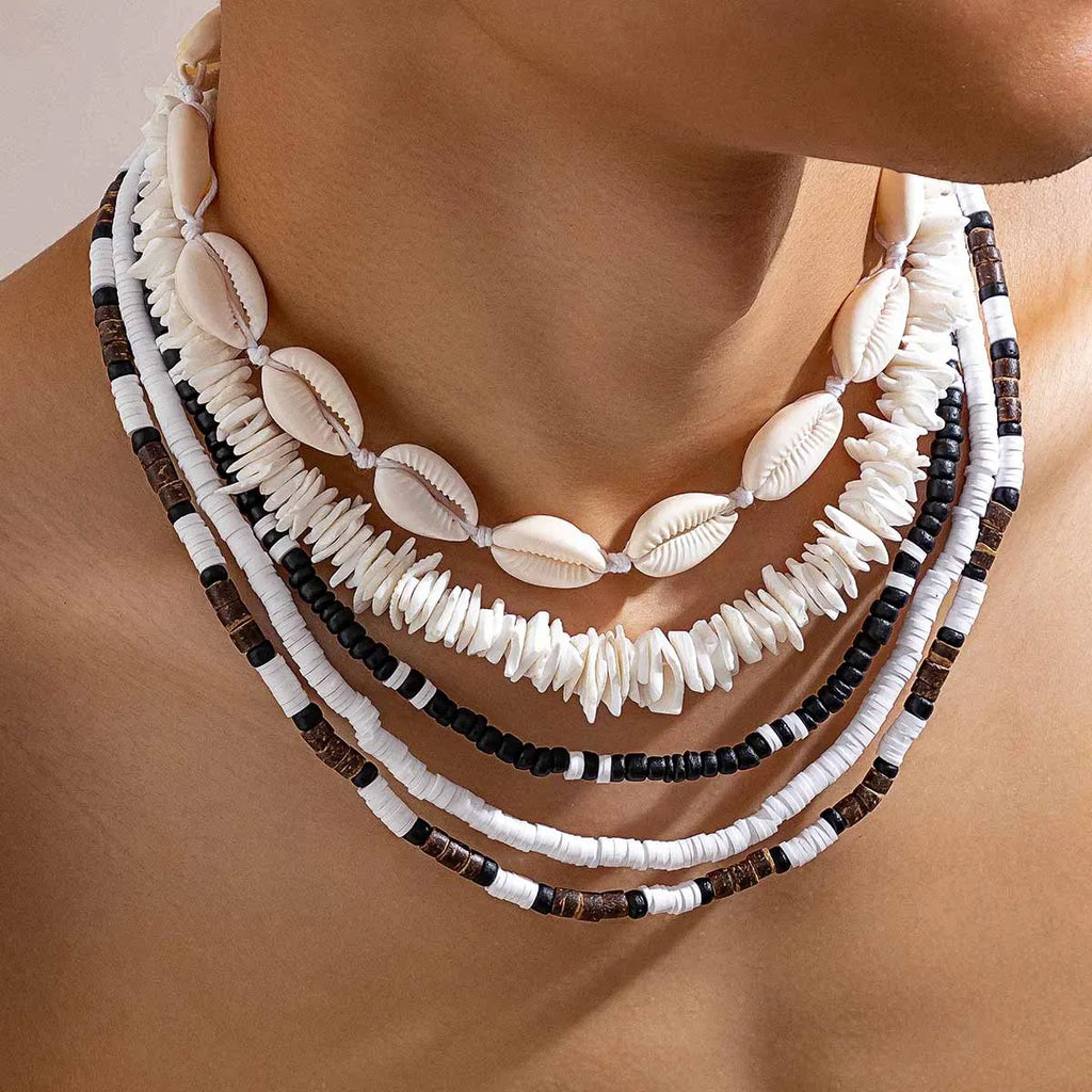 Bohemian shell necklace punk wooden bead chain