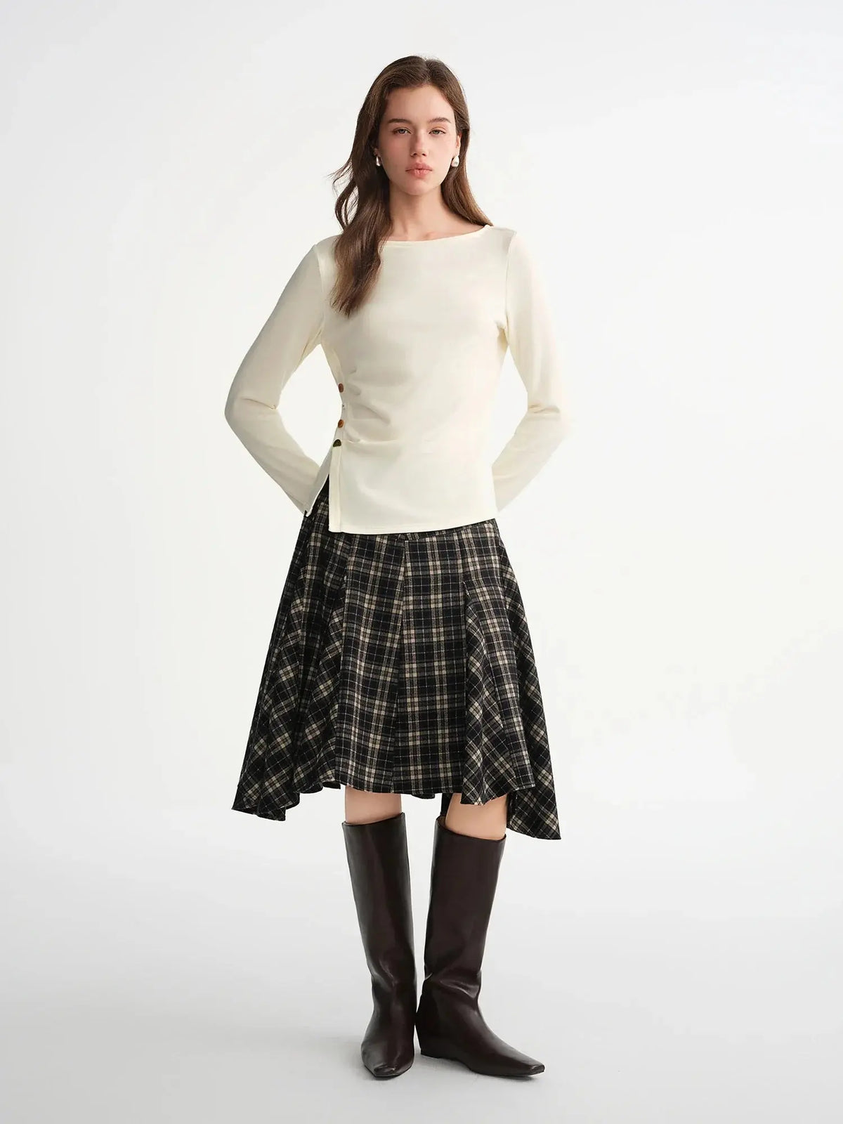 Velvet Fleece Irregular Hem Top: Warm, Slim Fit, and Stylish