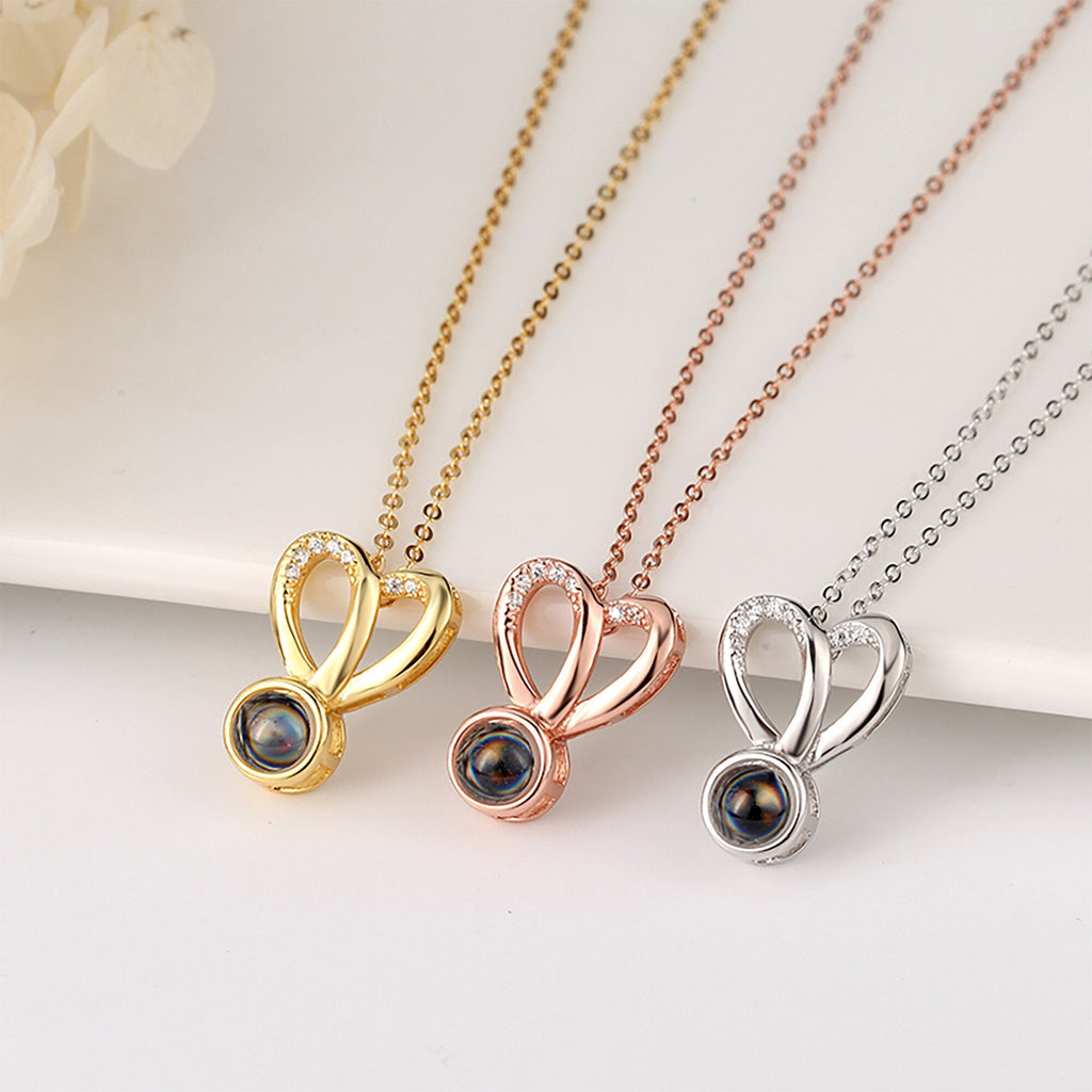 Personalized Photo Projection Necklace Sweet Crystal Rabbit Ears Pendant Necklaces