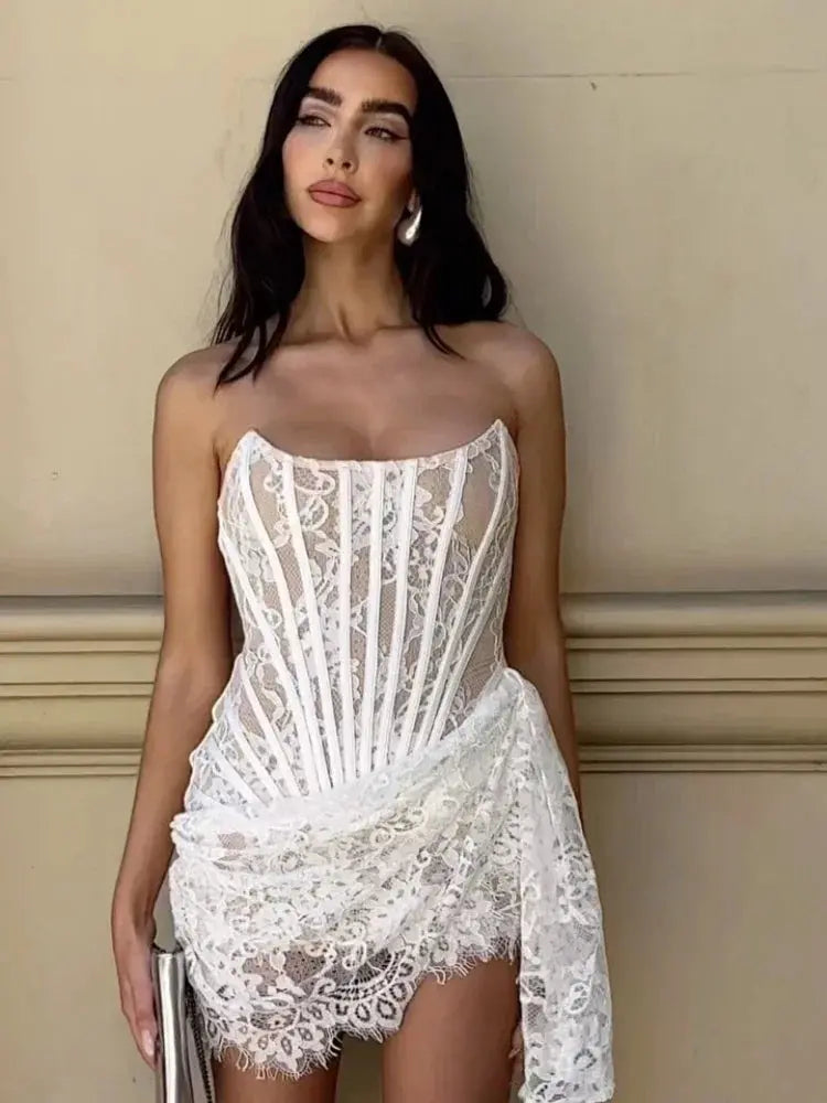 Elegant Lace Corset Mini Dress with Straps