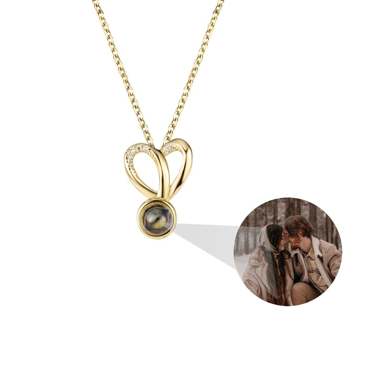 Personalized Photo Projection Necklace Sweet Crystal Rabbit Ears Pendant Necklaces