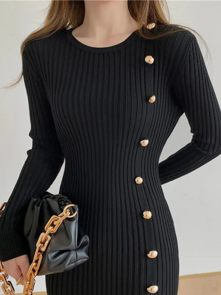 Elegant Vintage Knit Sweater Dress for Autumn/Winter