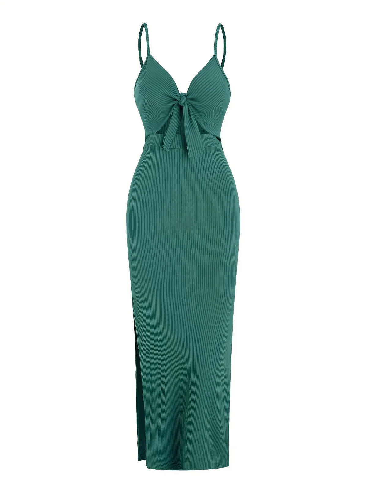 knit simple sleeveless suspender dress leaking back and sexy long skirt with neck.