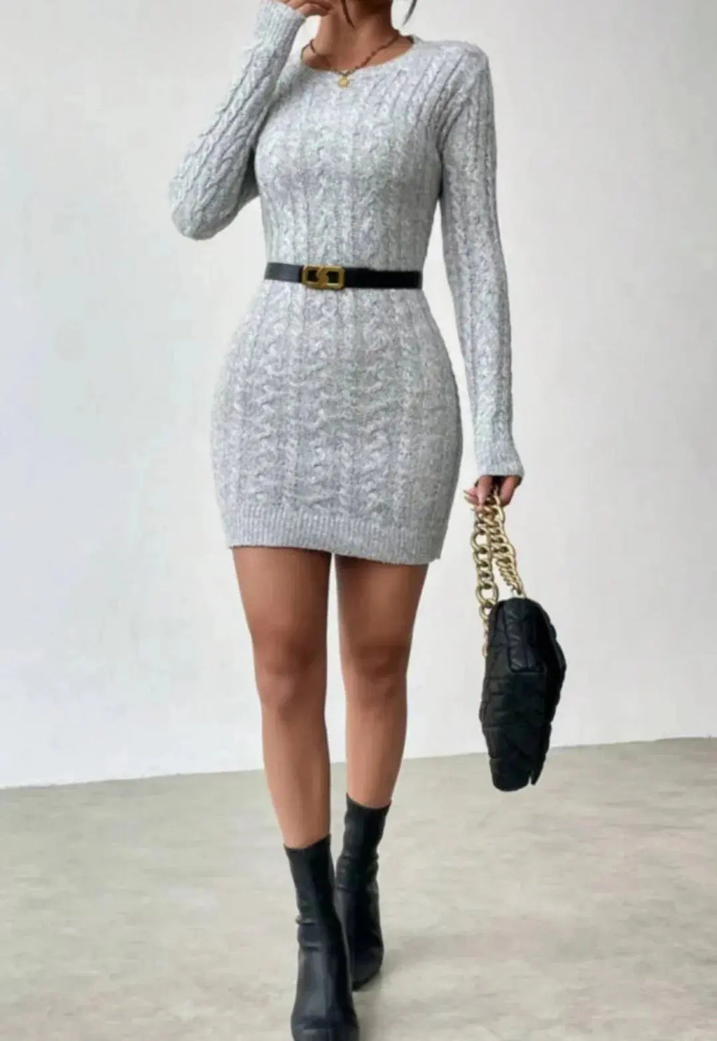 Niche Knit Crew Neck Mini Dress