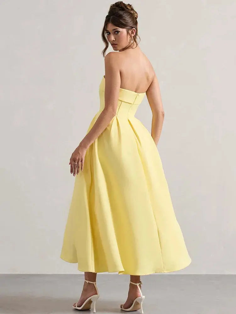Sleeveless Off-Shoulder A-Line Midi Dress