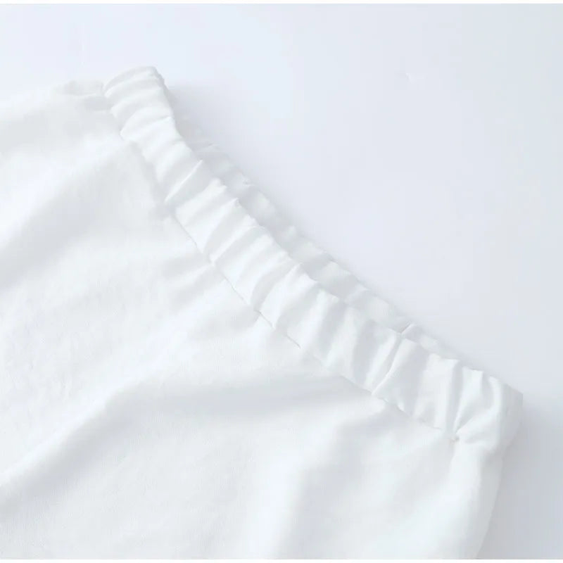 Women's Solid Cotton Linen Ruffle Shorts Suit V-neck Long Sleeve Drawstring Loose 2 Pieces Set