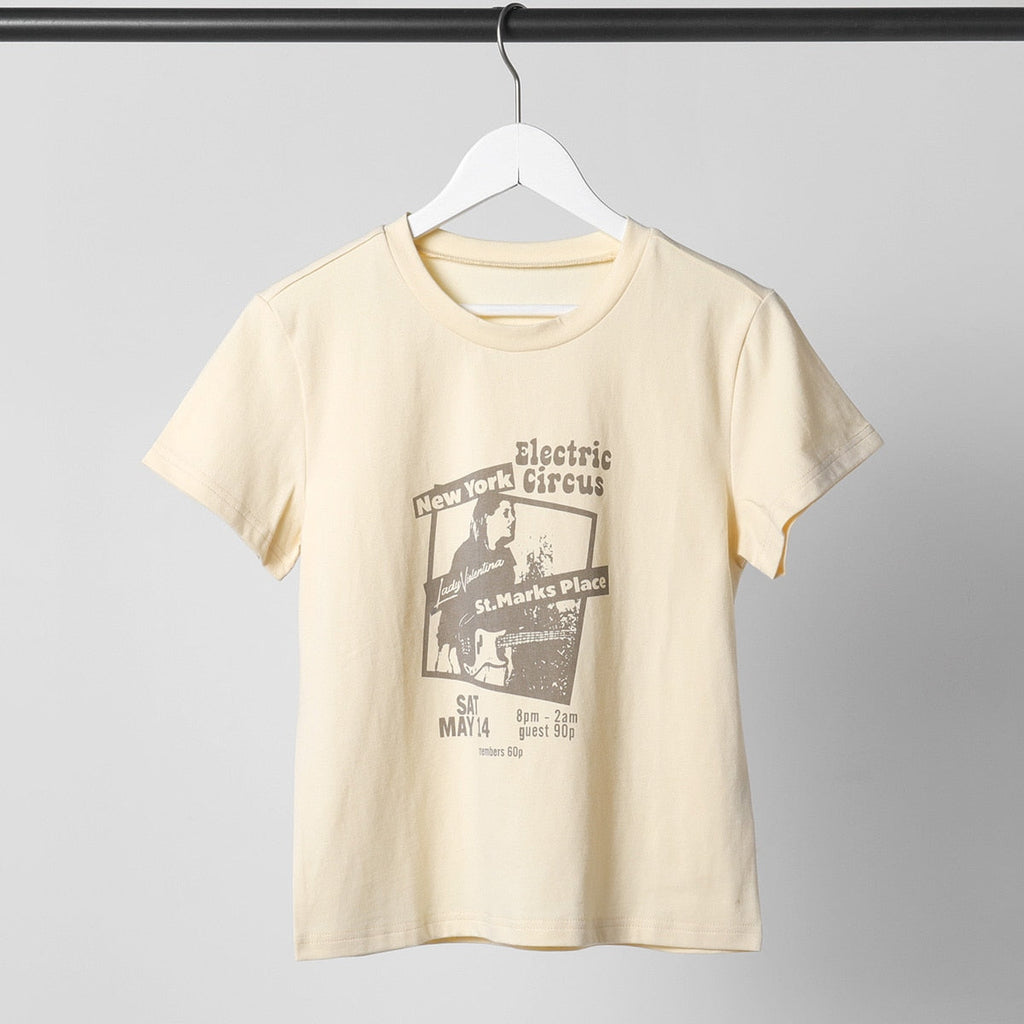 Guitar Crop Top Women Summer Round Neck Short Sleeve Cotton T Shirt Casual Streetwear Tshirt