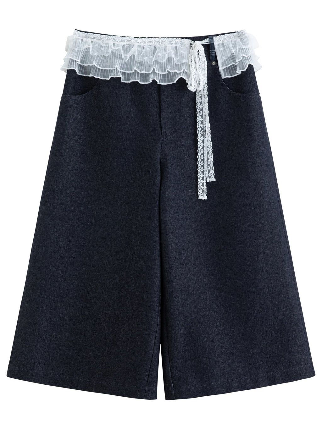 Women's Lace Overlay Cropped Jeans High Waist Straight Leg