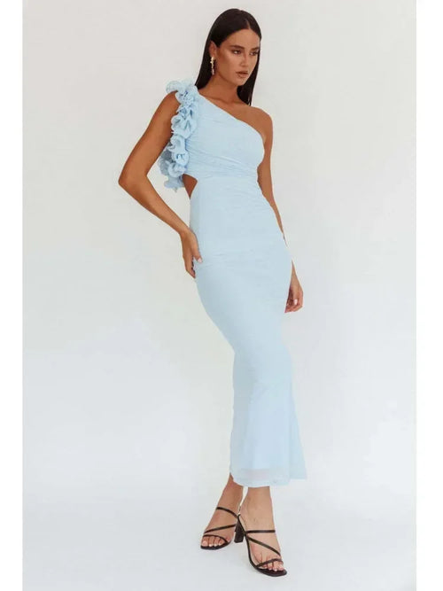 Articat Elegant Slant Shoulder Flower Bodycon Party Club Evening Dress Women Sexy Backless Slim Spring/Summer New  2025 Vestido
