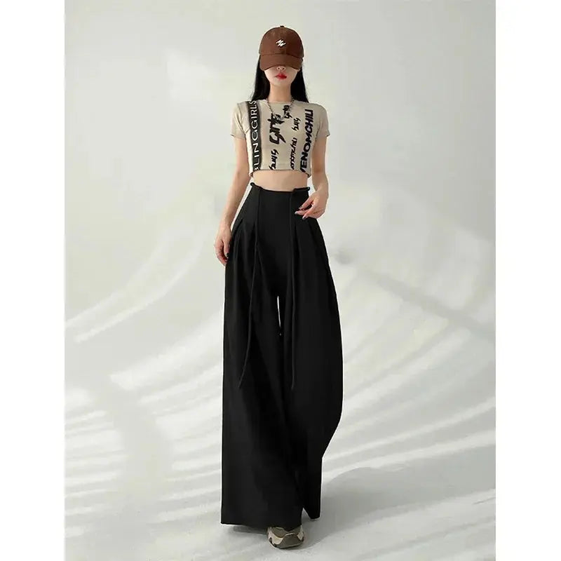 Lace-Up High-Waist Wide-Leg Trousers
