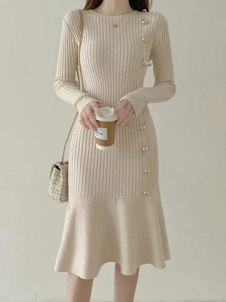 Elegant Vintage Knit Sweater Dress for Autumn/Winter