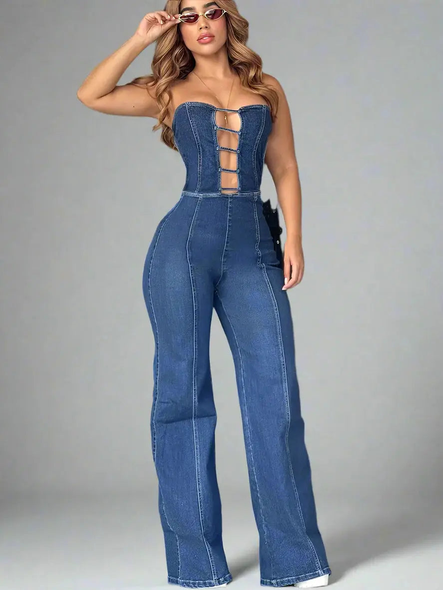 Chic Off-Shoulder Denim Jumpsuit