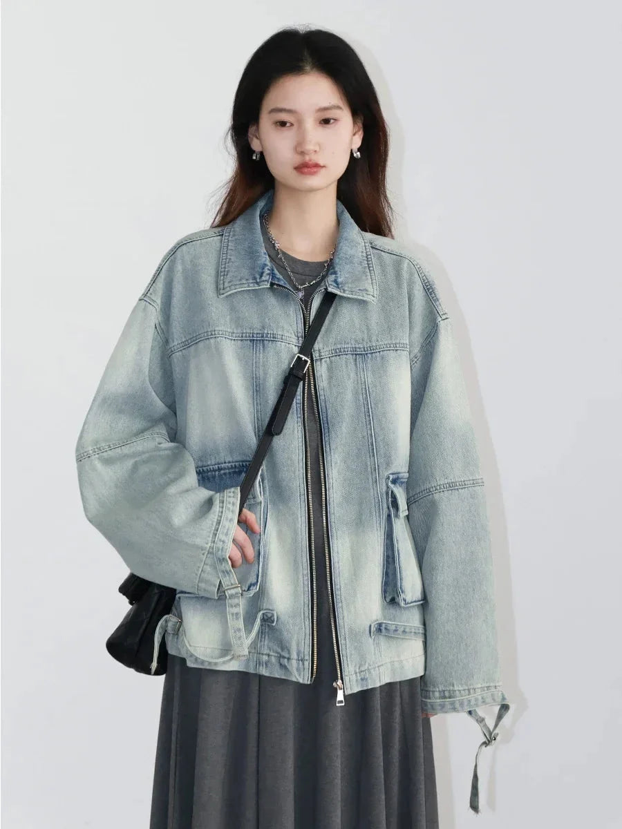 Loose Casual Blue Denim Jacket Spring Autumn Outerwear