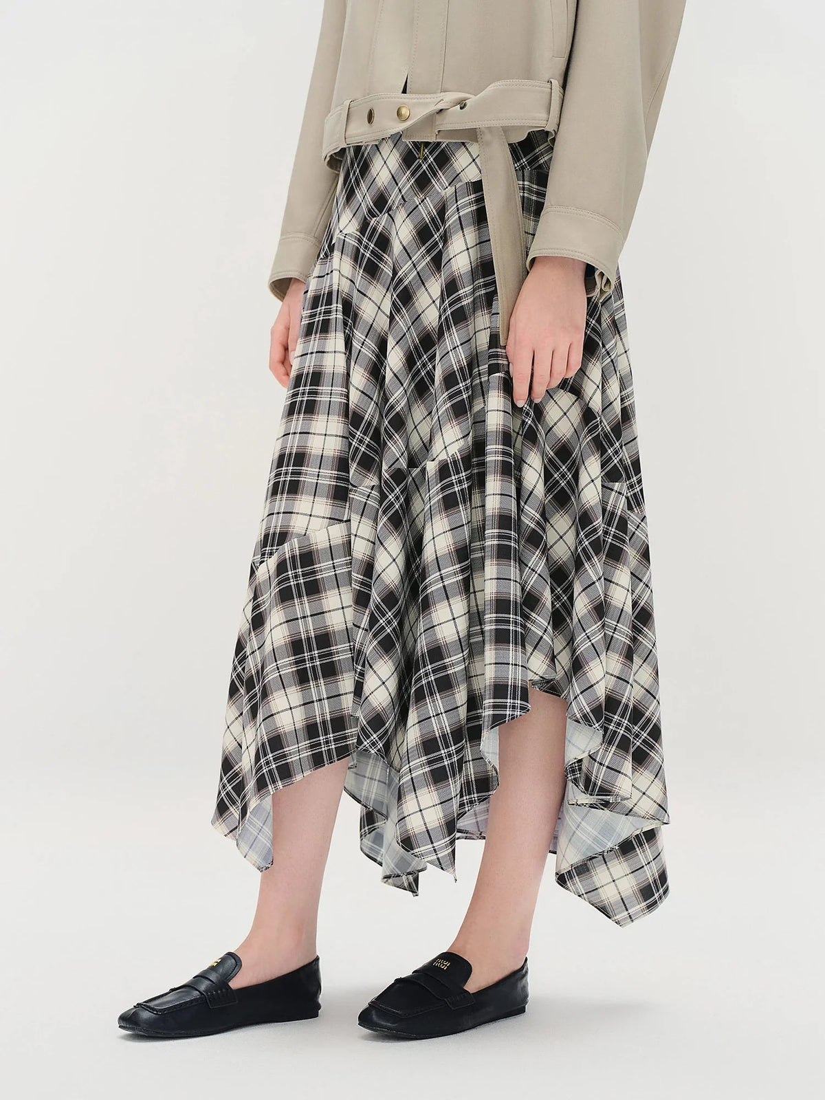 Plus Size Irregular Deconstructed Checkered A-Line Skirt