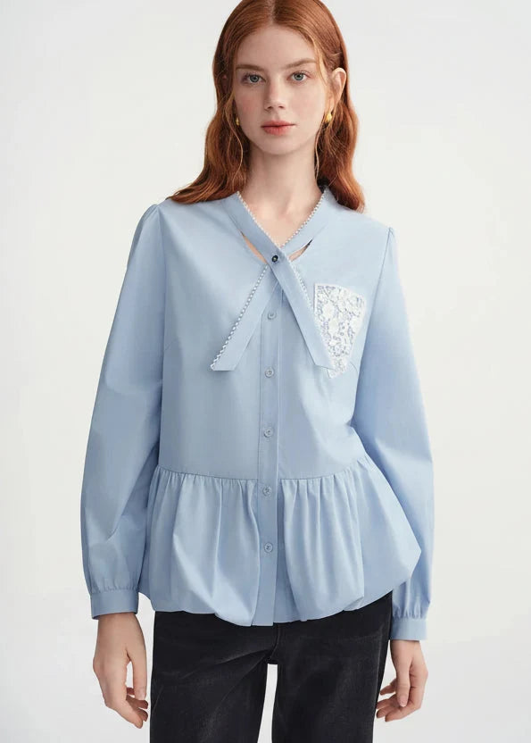 Plus Relaxed Lace Shirt Winter Long Sleeve
