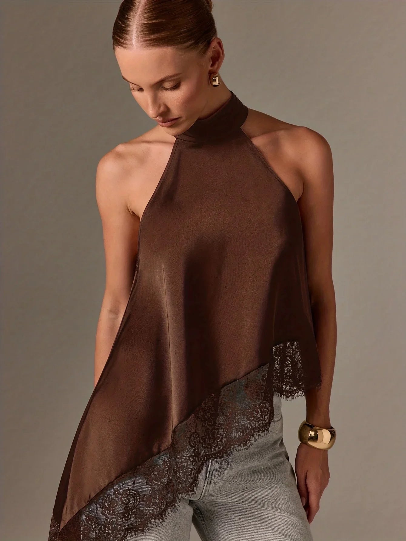 Autumn Fashion Women's Asymmetrical High-Neck Backless Halter Neck Top