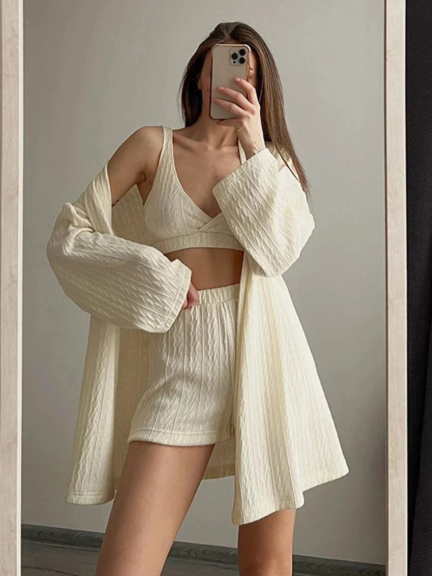 Women's Sleepwear 3-Piece V-Neck Pajama Set