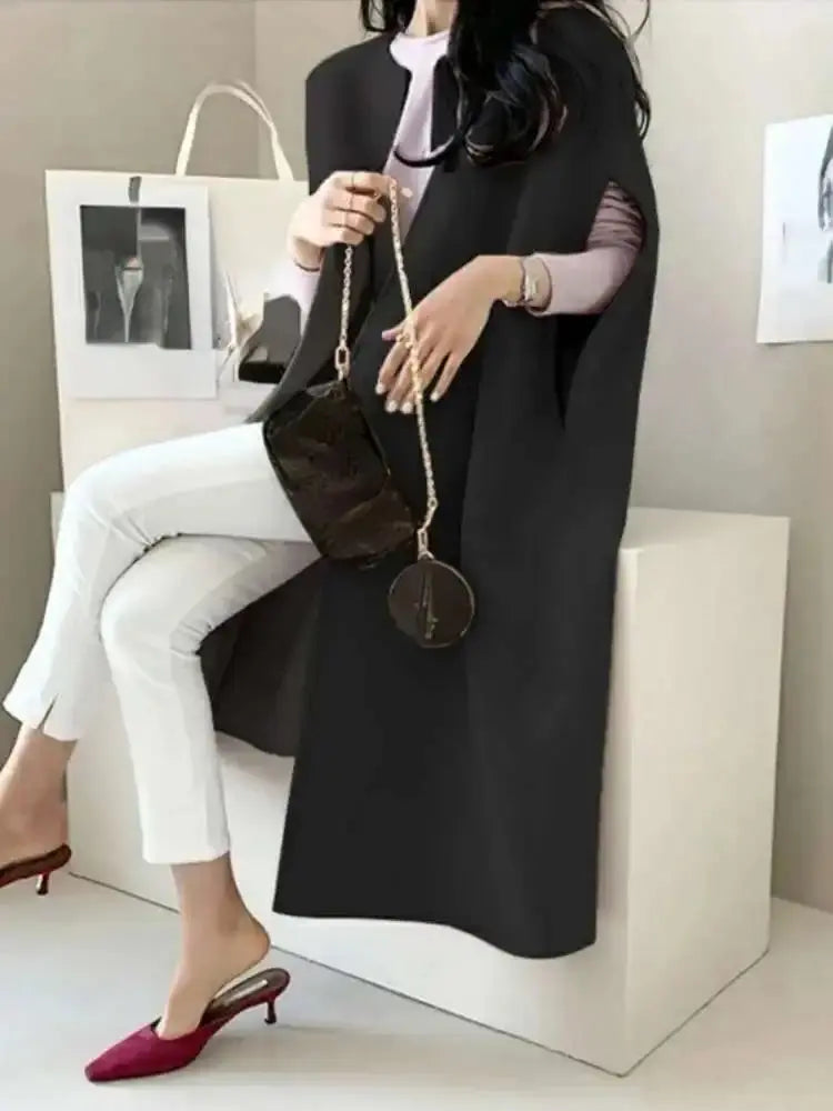 Elegant Vintage Wool Blend Batwing Coat for Women