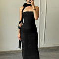 Mesh Flower Scarf Strapless Solid Elegant Sexy Bodycon Midi Prom Dress