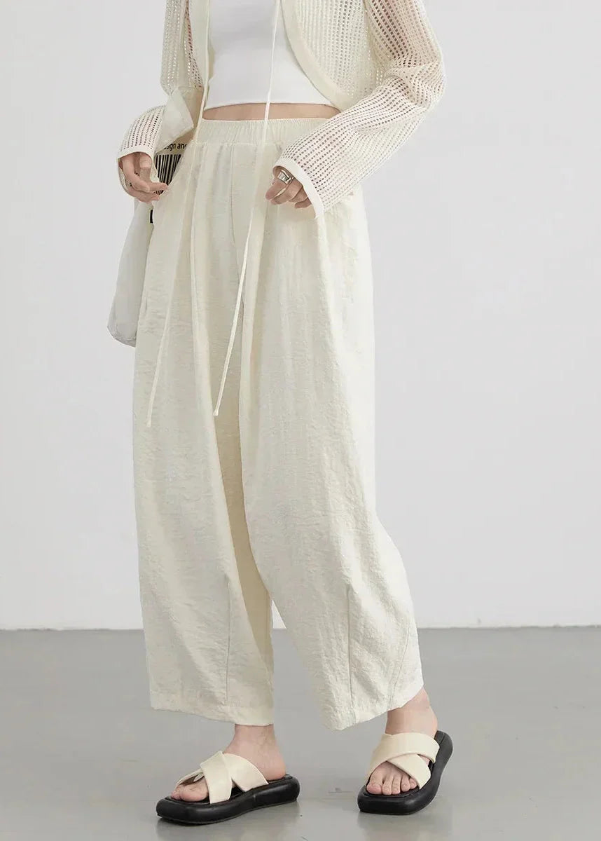 White Wide-Leg Pants High-Waisted Casual