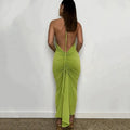 Halter Bandage Sleeveless Backless Shirring Draped Maxi Dress Sexy Streetwear