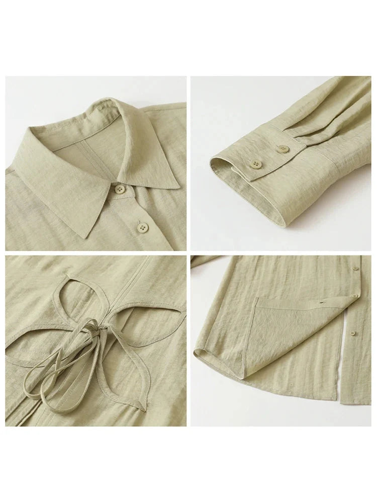 Back Hollow Out Long Sleeve Blouse Casual Loose Shirt