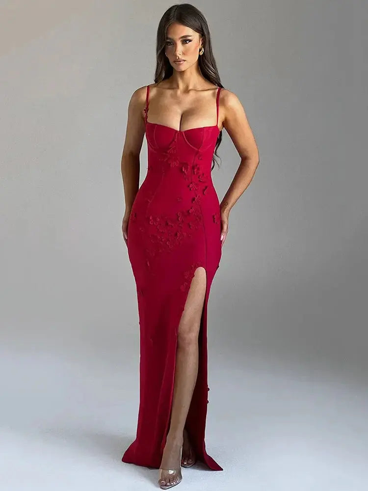 Backless Thigh-Split Evening Dress
