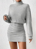 Long Sleeve High-Neck Midi Sweater Dress