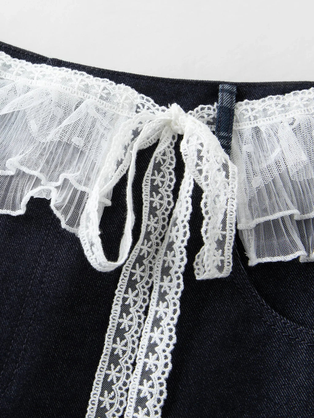 Women's Lace Overlay Cropped Jeans High Waist Straight Leg