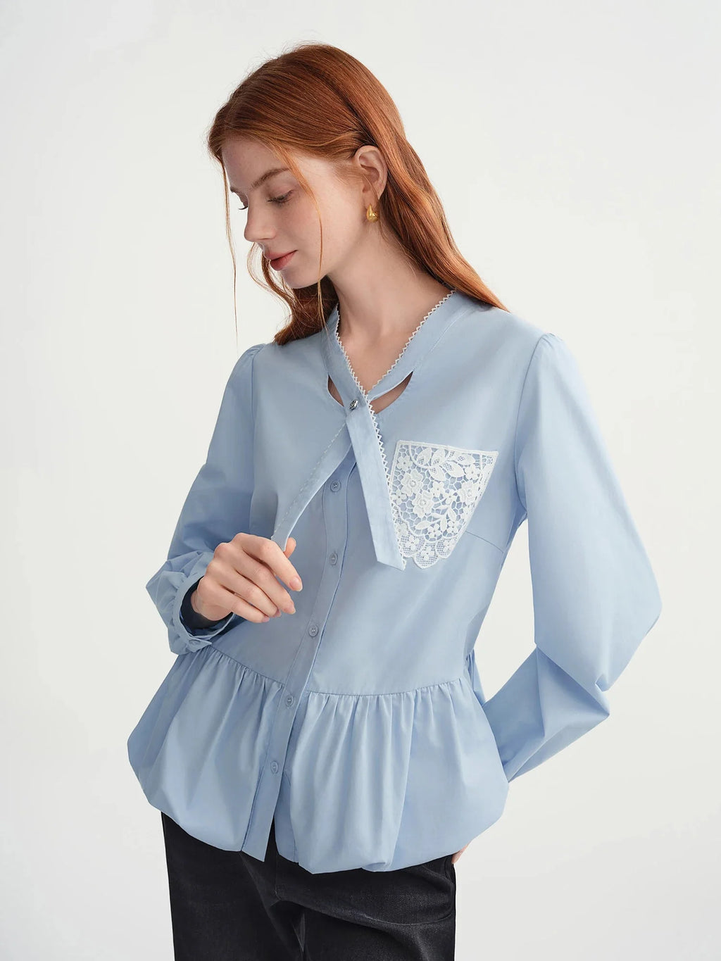 Plus Relaxed Lace Shirt Winter Long Sleeve