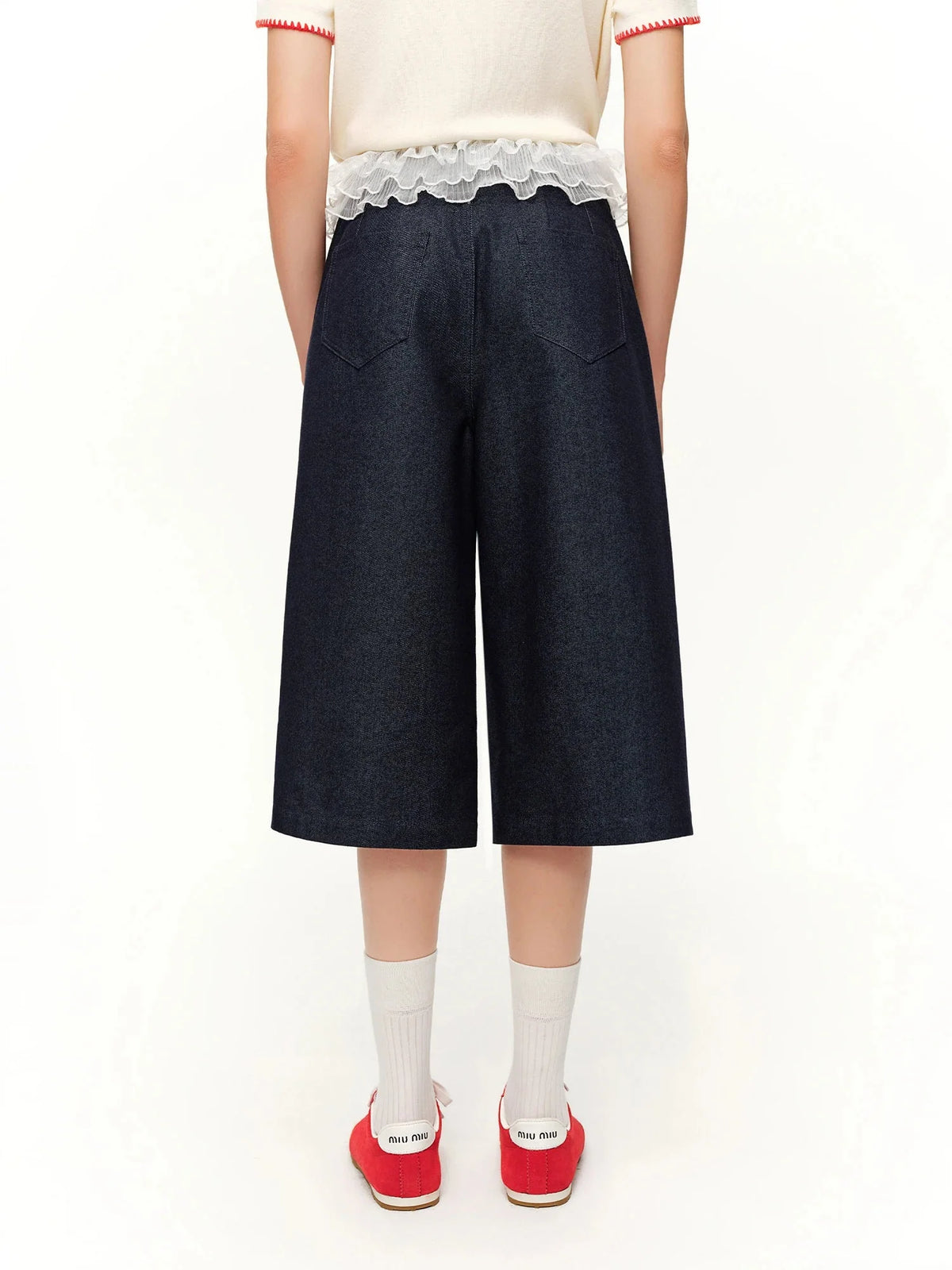 Women's Lace Overlay Cropped Jeans High Waist Straight Leg