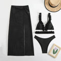 New Solid Color Lace Sexy Three-piece Mesh Dress Bikini