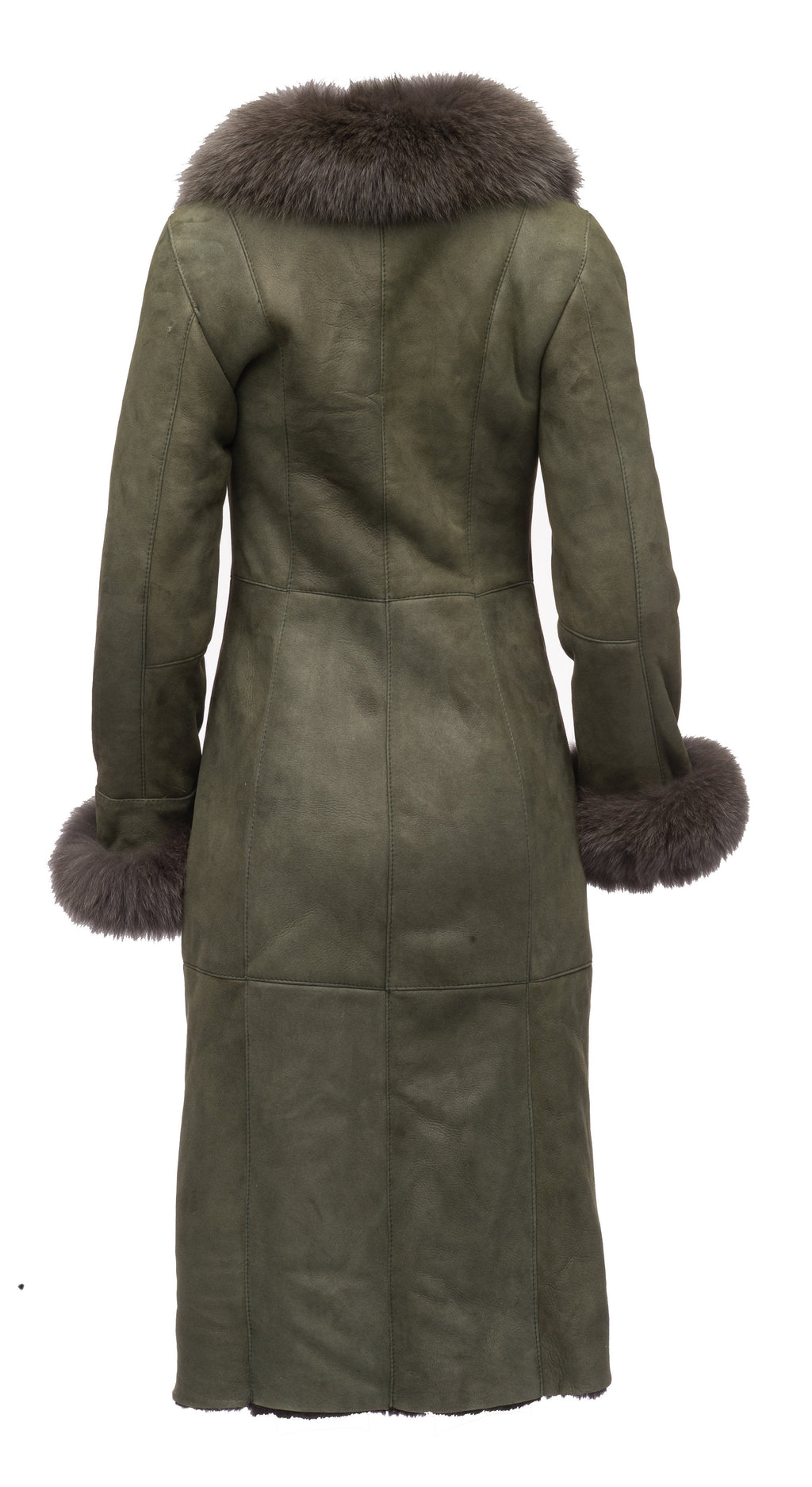 Caitlan’s Shearling Sheepskin Long Coat with Fox Fur Trim