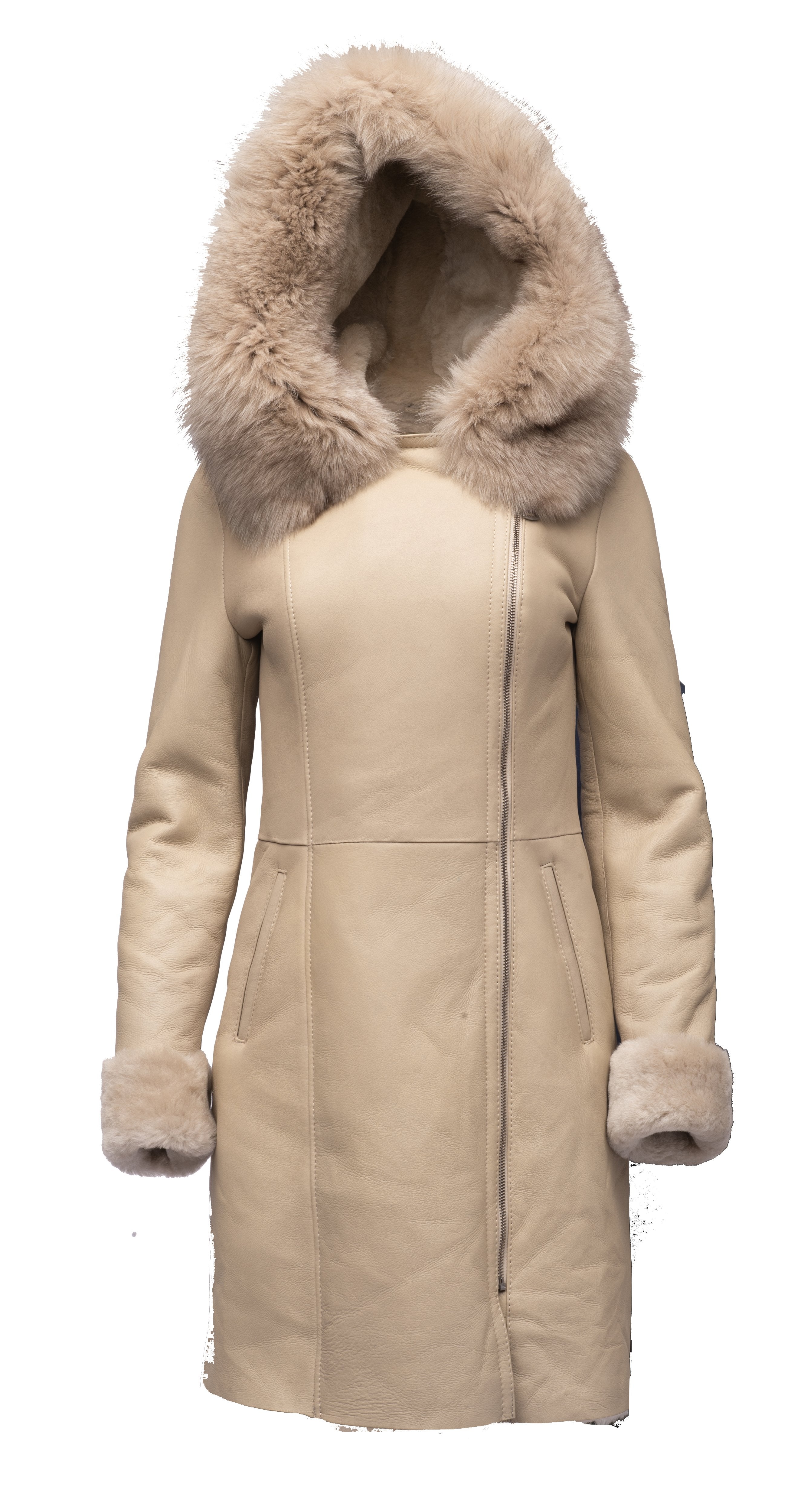 Gracies Hooded Sheepskin Shearling Jacket with Fox Fur