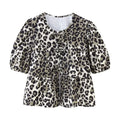 Leopard Blouse Puff Sleeve Crop Top Women's Summer Clothing