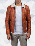 Tan Shearling Leather Jacket for Women