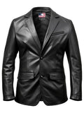 Two Button Men Black Leather Blazer – Leather Blazer for Men