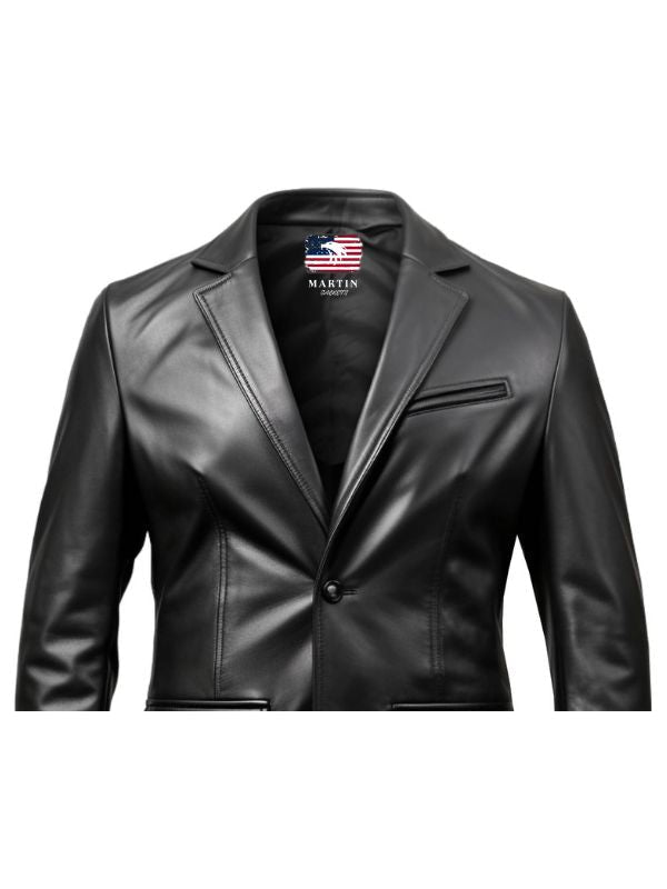 Two Button Men Black Leather Blazer – Leather Blazer for Men